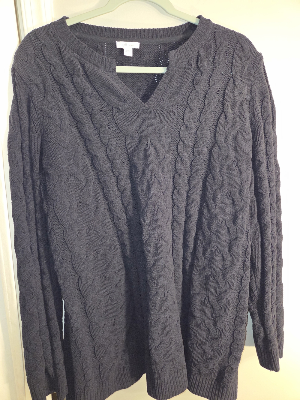 J. Jill Navy Blue Chenille Cable Knit V-Neck Sweater - Size L.